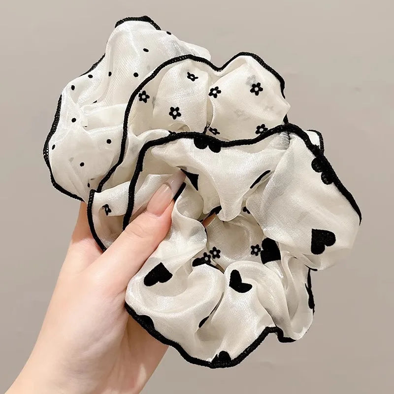 3Pcs/set Minimalist Sweet Fabric Hair Ties for Women Floral Polka Dot Printed Hair Scrunchies with Elastic Hair Accessories