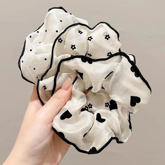 3Pcs/set Minimalist Sweet Fabric Hair Ties for Women Floral Polka Dot Printed Hair Scrunchies with Elastic Hair Accessories