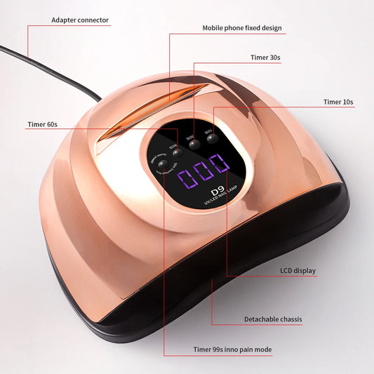 Nail Art Phototherapy Lamp With 57 LEDS Quick Drying Nails Light Have 3 Timer Modes LCD Display for Manicure Salon/Home Dryer