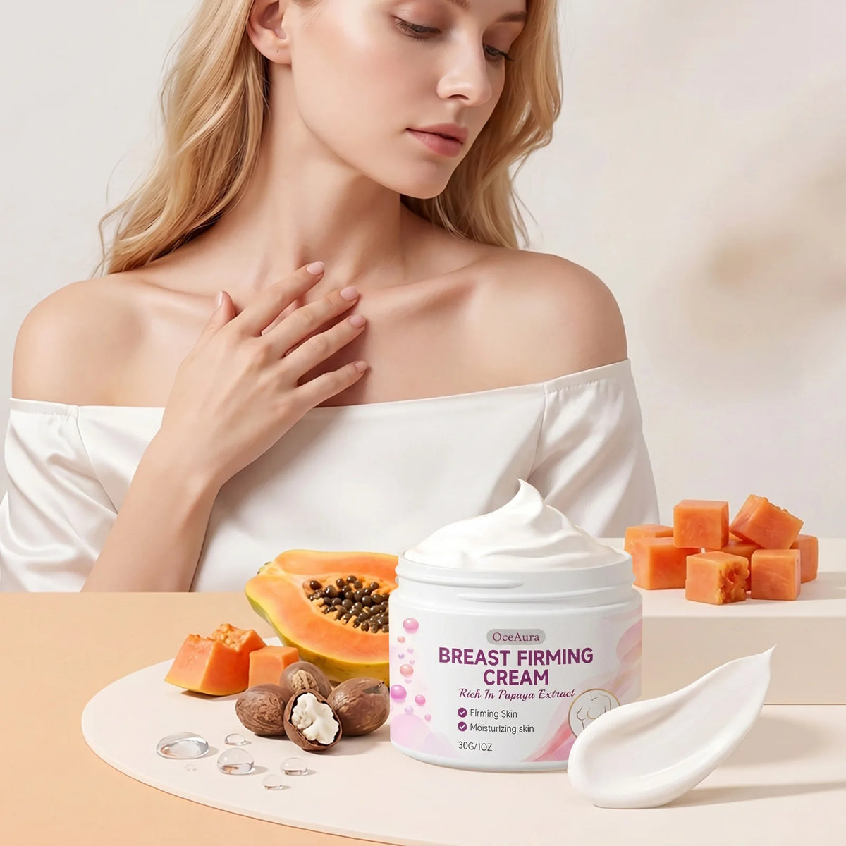 Papaya Extract Chest Care Cream Moisturizes Elastic Skin, Improves Sagging Chest Shape, Daily Chest SPA Massage Nourishing Cream