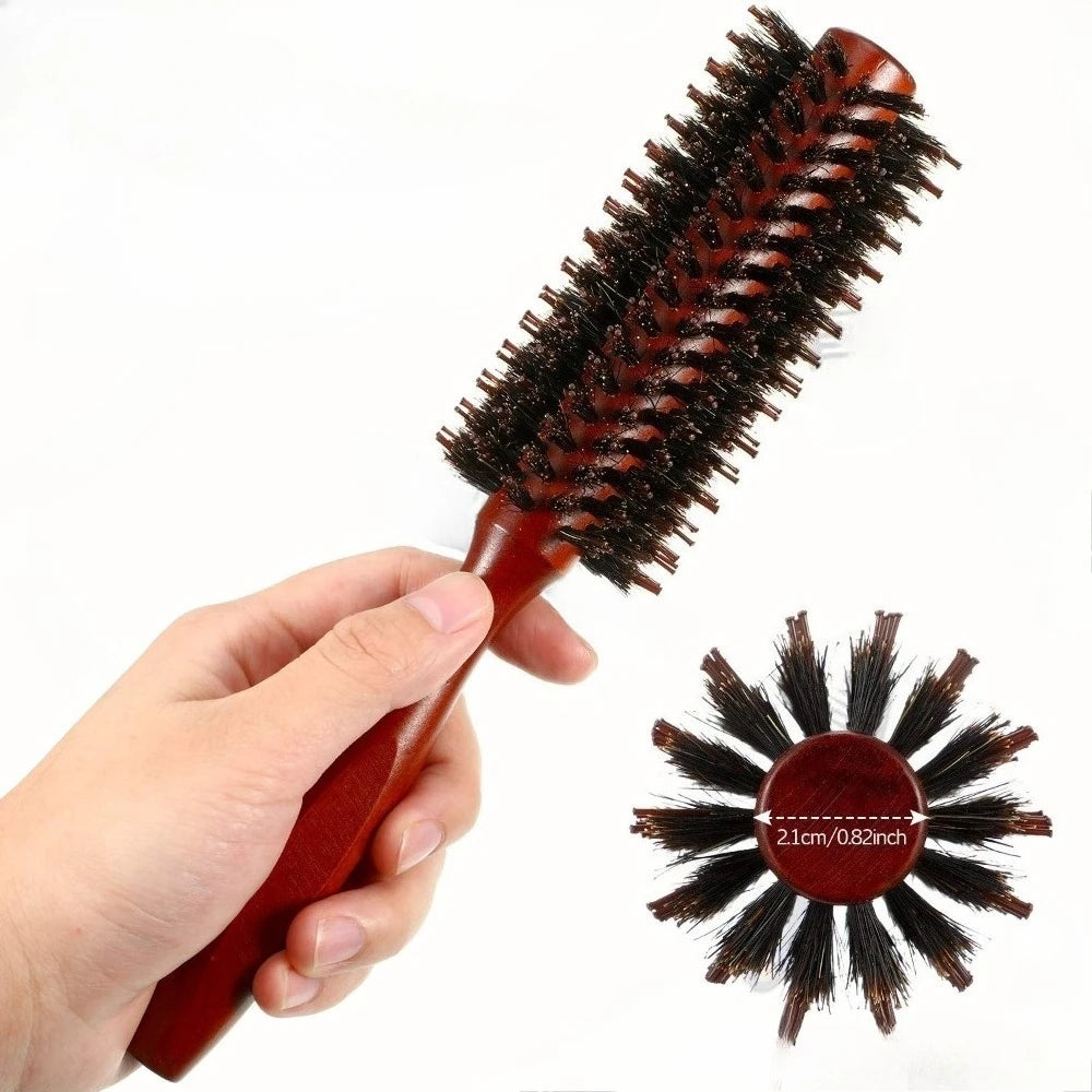 Boar Bristle Round Hair Brush Set Nylon Pin Wooden Handle for Straightening Curling Volumizing Detangling  Salon Styling Tools