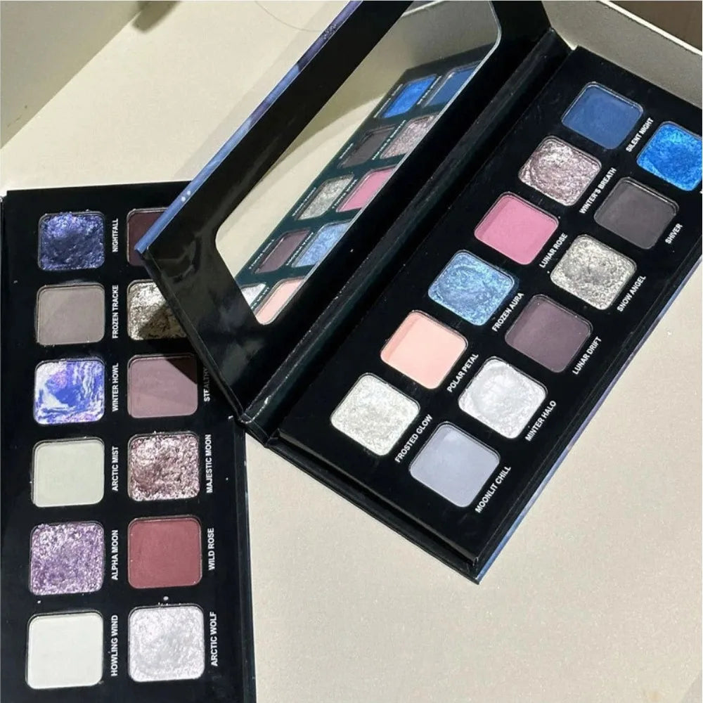 12 Colors Metallic Eyeshadow Palette Pearl Matte Sparkling Shimmer Blue Eye Shadow Highlighter Brighten Glitter Halloween Makeup