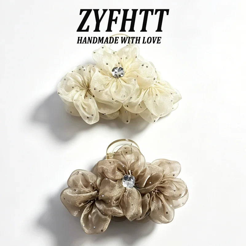 1/3pcs ZYFHTT Rhinestone Mesh Flower Hair Clip Claw for Woman Elegant Shark Clip Fashion Girl Hair Clamp Hair Accessories