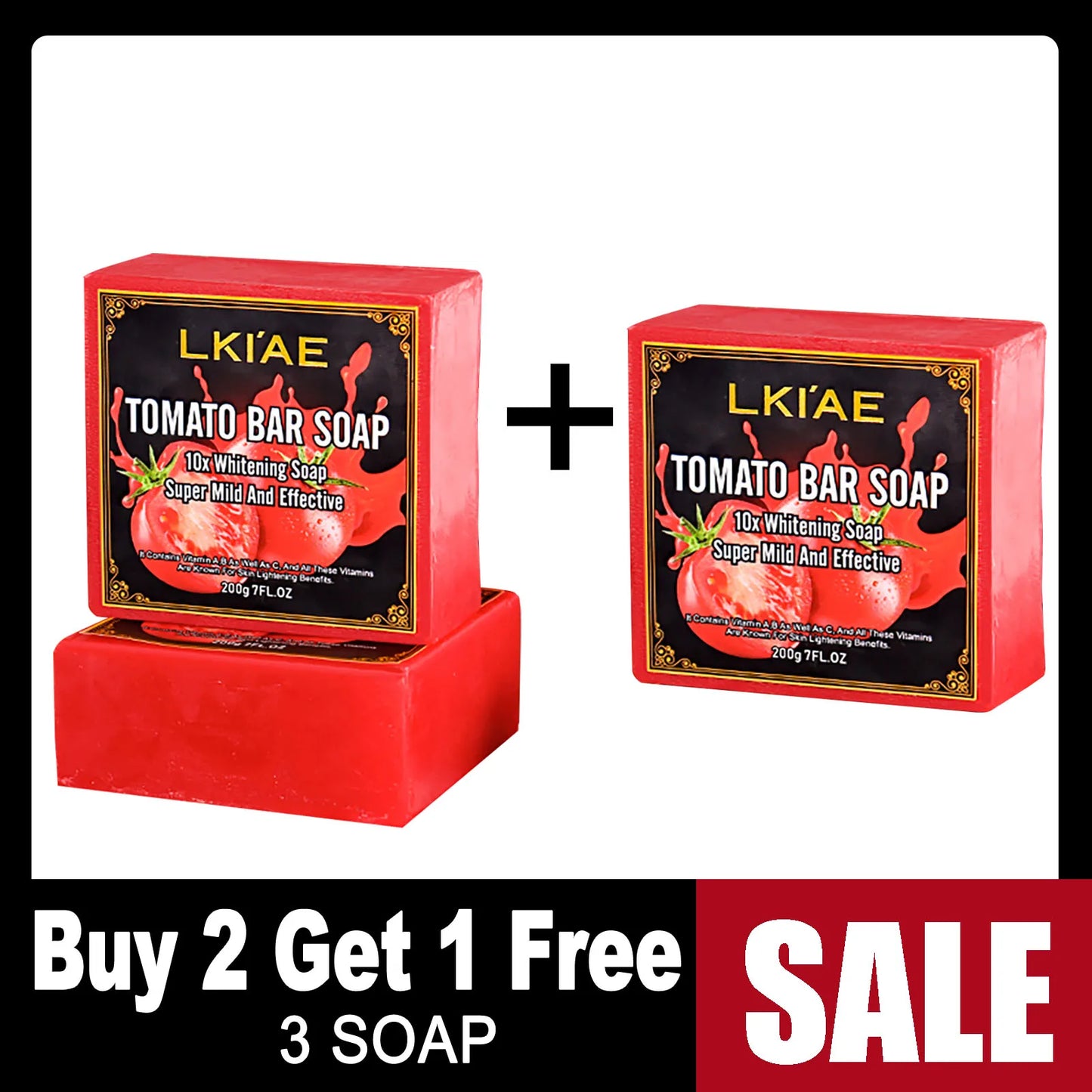LKIAE Brand Tomato Fruit Scented Handmade Natural Bar Soap, For Face, Body, Whitening, Oil Control, Brightens, Shrink Pore, 200g