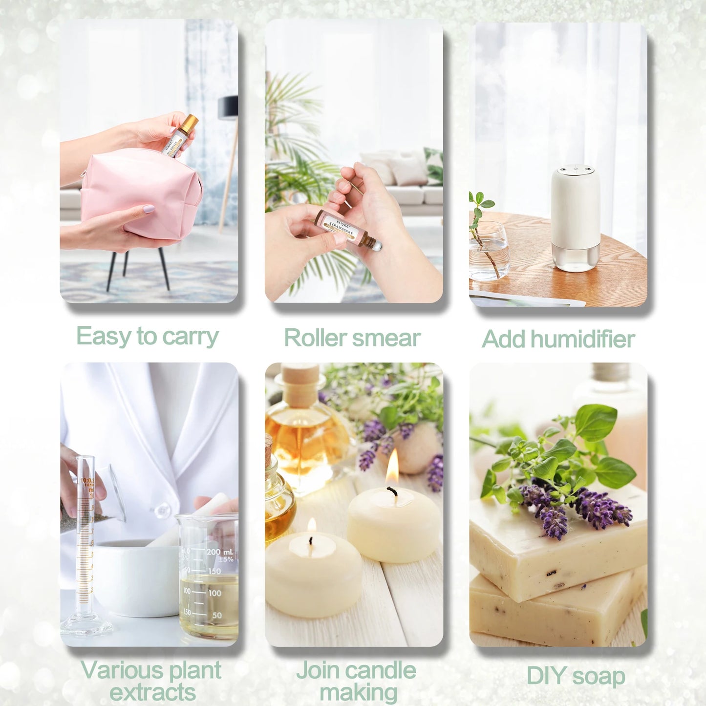 EUQEE 10ml Roll-On Fragrance Oil for Skin Sea Breeze White Musk Coconut & Vanilla Bubble Gum Green Tea Long Lasting Scent