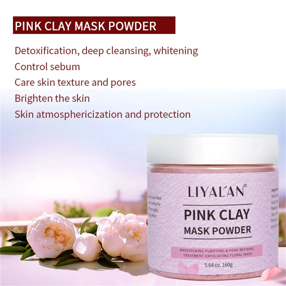 Pink Clay Mask Powder Face Reduce Blackheads Acne Kaolin Peel Off Purify Pores Facial Whitening Exfoliating SPA Beauty Skin Care