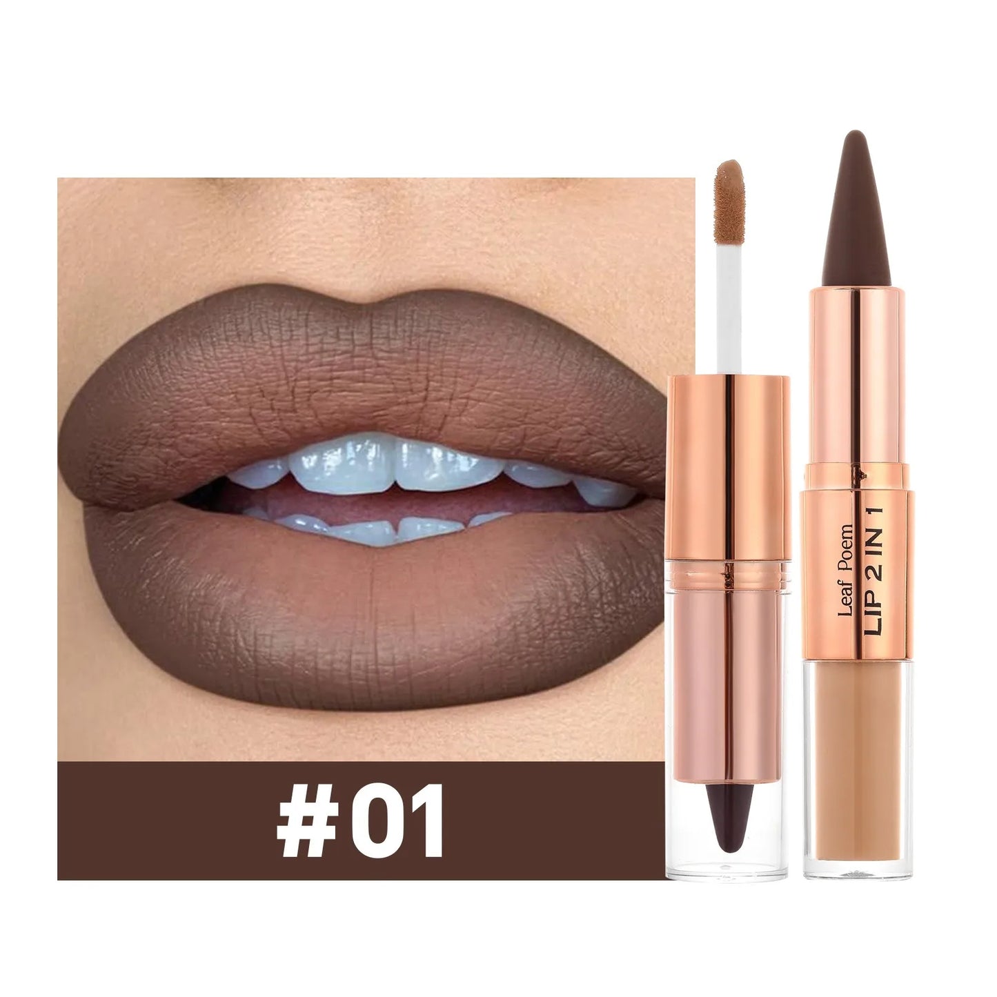 2IN1 Tapered Tip Lip Liner & Lipstick Gradient & Velvet Matte Finish Pearly Waterproof Non Stick Cup Liquid Lip Color Makeup Set