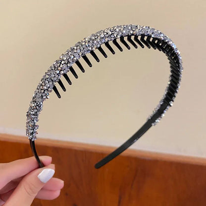 Non-slip Rhinestone Hair Hoops Bands Fashion Plastic Rhinestone Headband Women Toothed Elastic Headbands Shiny Luxury Hair Hoops