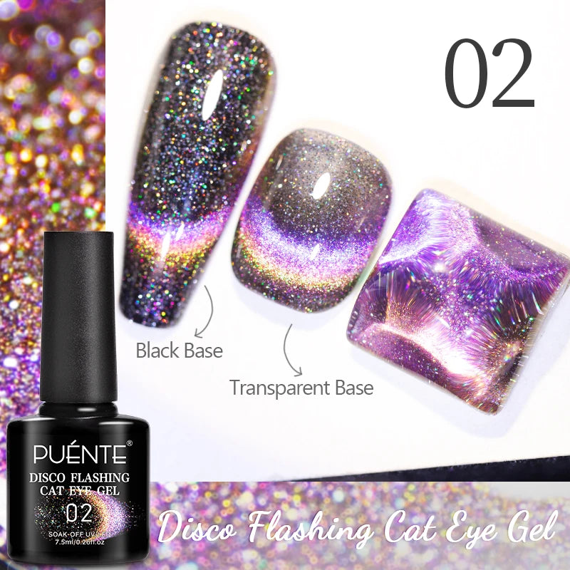 PUENTE 7.5ML Golden Gems Cat Magnetic Gel Nail Polish Pink Brown Blue Colors Golden Glitter Cat Eye Soak Off UV Nail Art Varnish