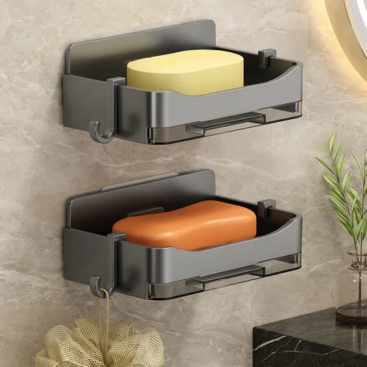 Bathroom Free-Punching Wall Mounted Soap Holder Soap Sponge Holder Organizer Double Drainage Soap Dish Bathroom Accessories