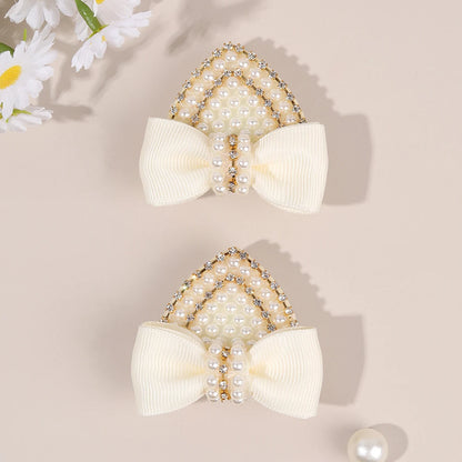 2Pcs Cat Ear Bow Hair Clips Elegant Pearls Rhinestone Hairpins Ribbon Barrette For Girls Children Headdress Hair Accessories