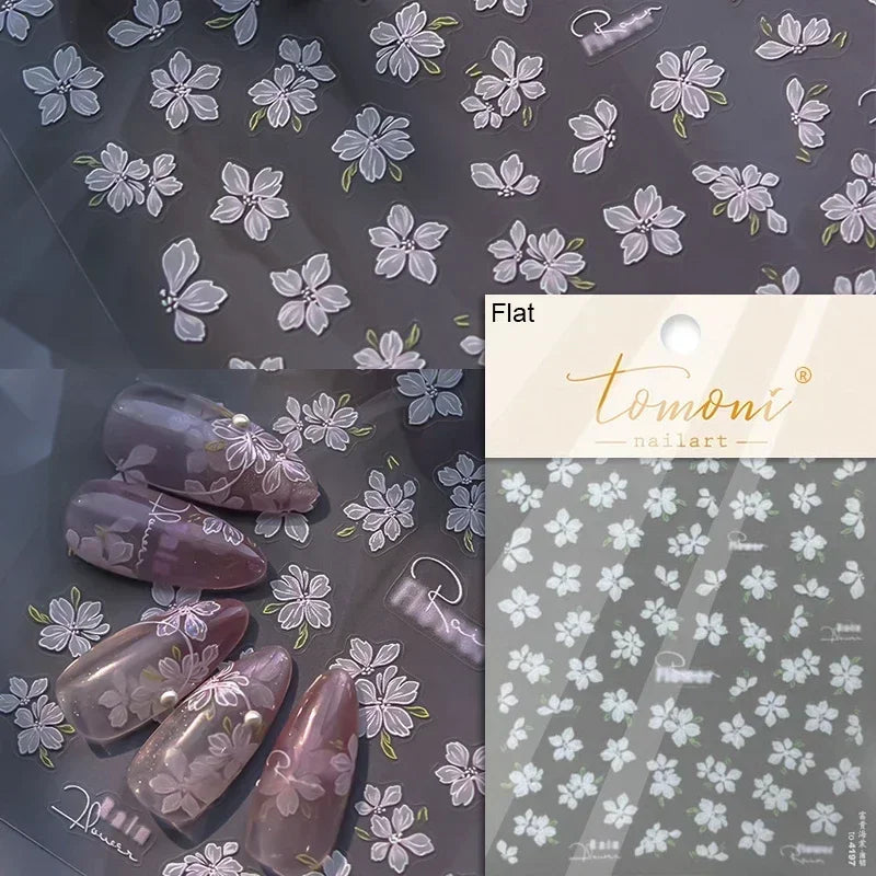 1piece 5Dcute tulip flower nail stickers high quality self-adhesive embossed nail art decals for girls summer decoration sticker
