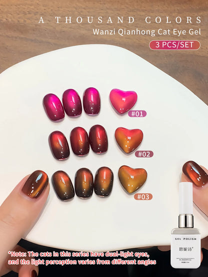 Jelly Red Glass Cat Eye Gel Polish 12ML Holographic Glitter Shimmer Translucent Red Color Magnetic Nail Polish Salon DIY at Home