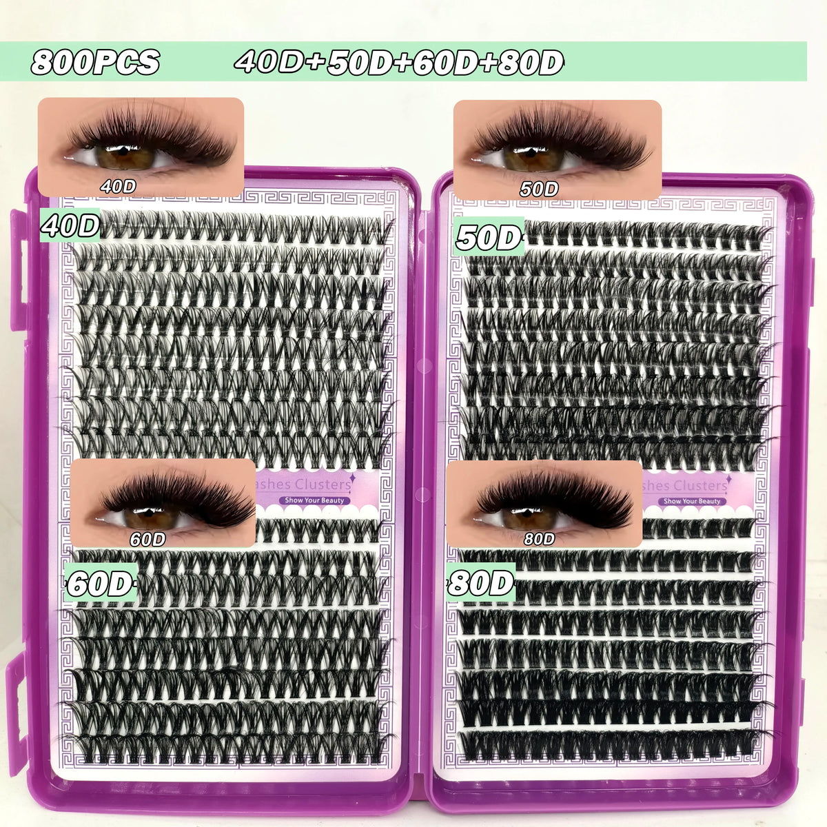 40D-150D Lashes Cluster DIY Lash Extension Mixed Tray Clusters Eyelashes Fluffy Volume Individual Lashes Cat Eye Lash Extension