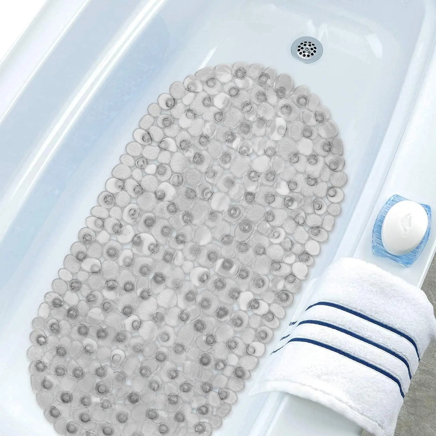 1pc Pebbles Bath Mat for Tub Non-Slip Bathtub Mat with Suction Cups, Drain Holes for Bathroom Showers, Tub, Machine Washable