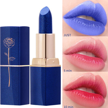 Blue Rose Lipstick Makeup Temperature Color Changing Lipstick Velvet Matte Moisturizing Waterproof Non-stick Cup Shiny Lipstick