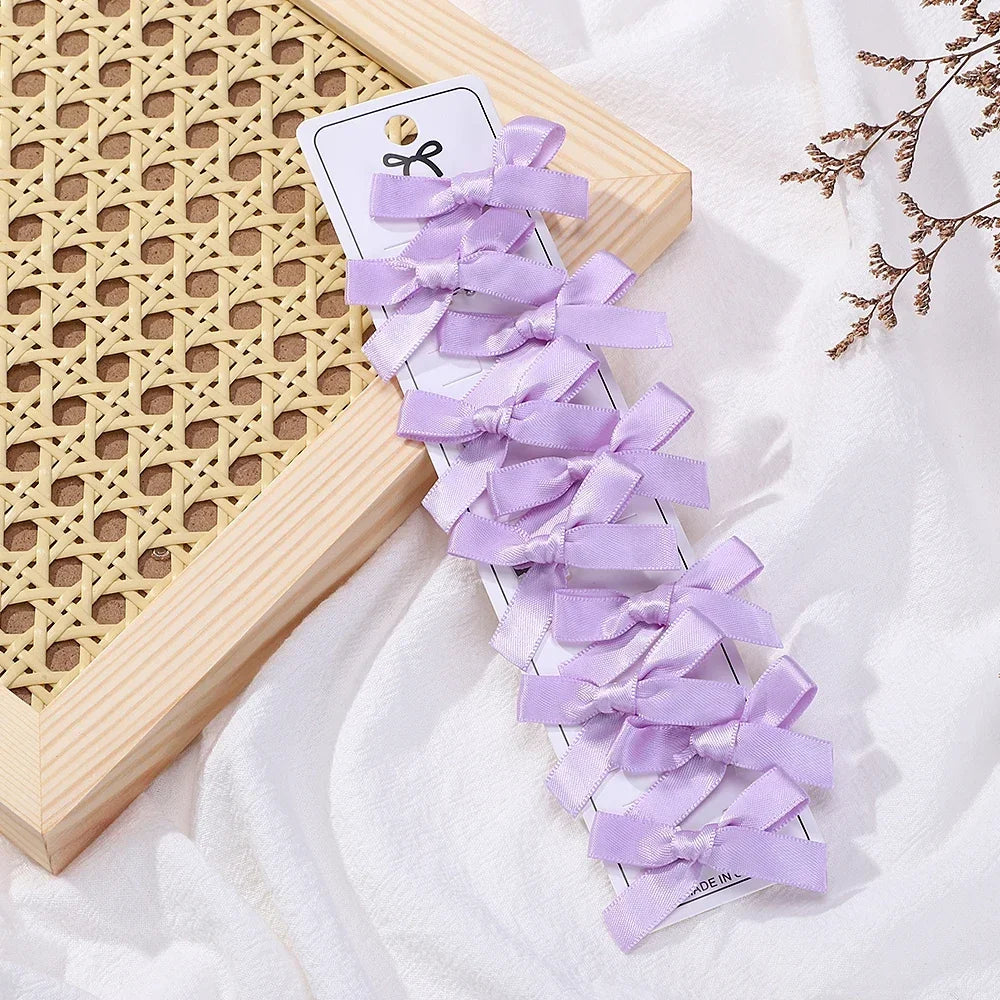 RAINBOW BOWS 10Pcs Kids Sweet Solid Color Mini Bows Hair Clip Baby Girls Ballet Style Ribbon Braided Hair Accessories Wholesale
