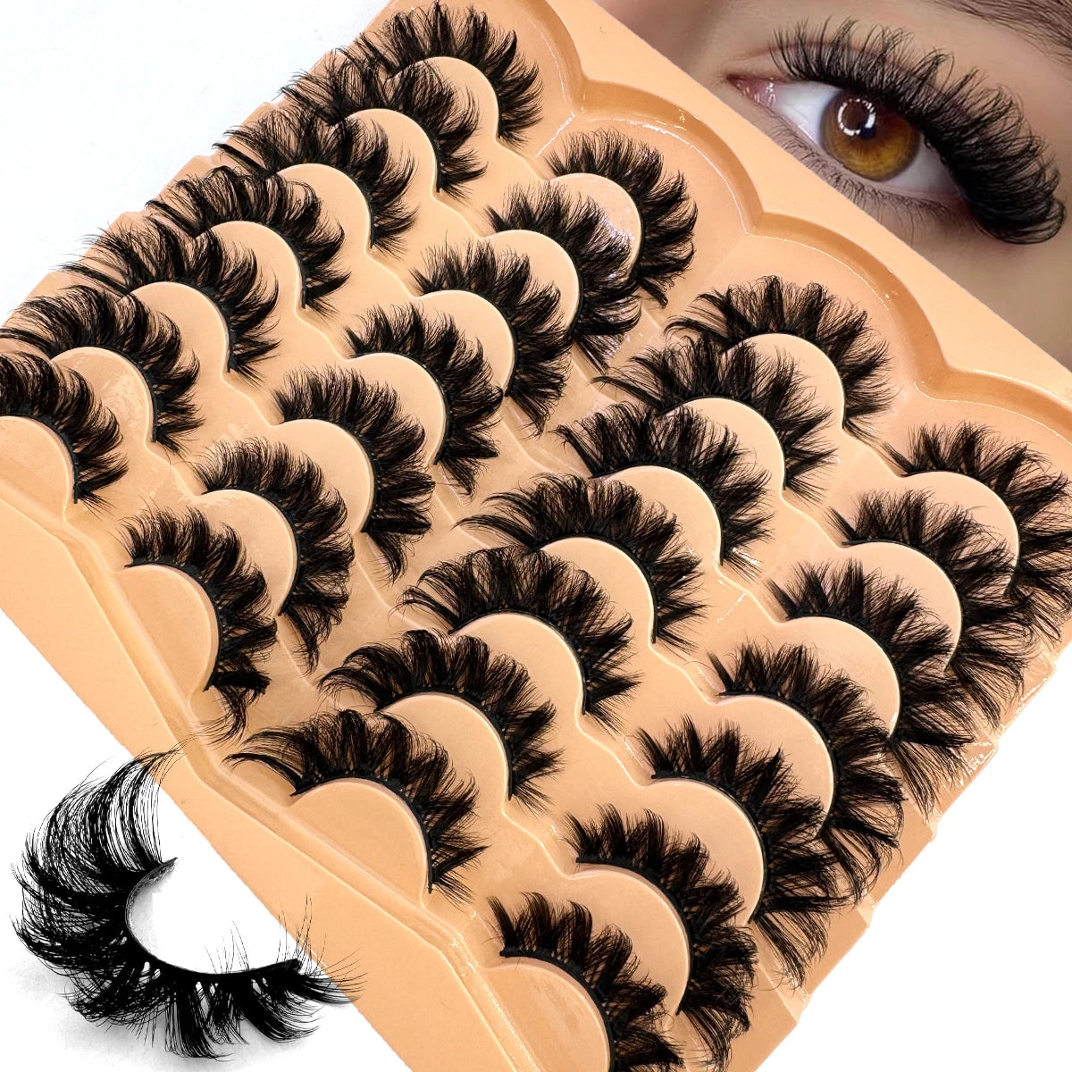 AMSDCN 14 Pairs 3D Lashes Fluffy False Eyelashes Thick Volume Cat-Eye Faux Lashes Natural Long Wispy Lashes Extension Pack