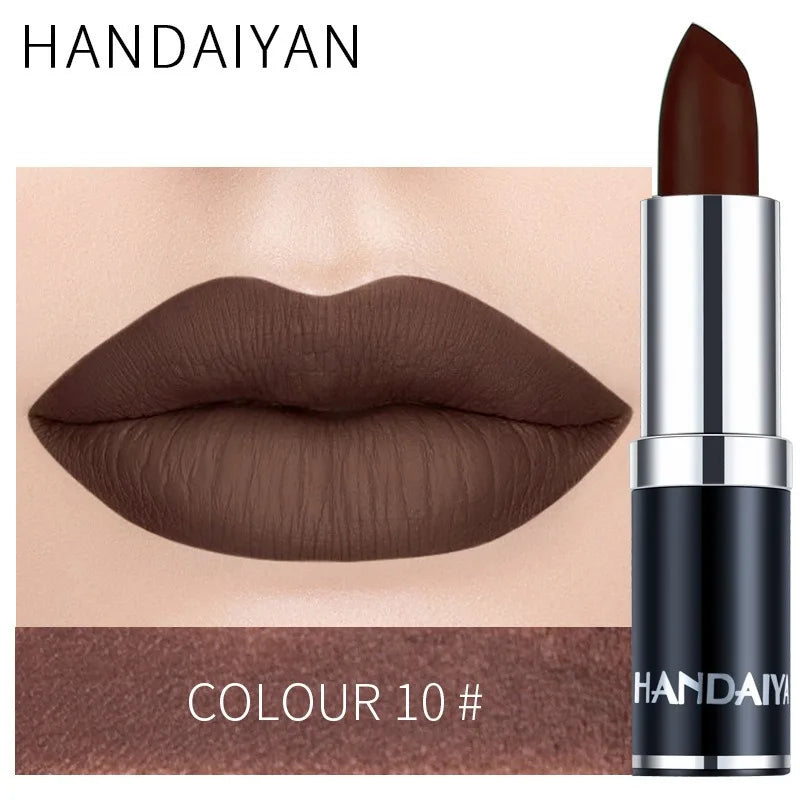 HANDAIYAN 12 Color Velvet Matte Lipstick Sexy Red Pink Lip Tint Non-stick Cup Lip Gloss Moisturizing High Pigment Lips Cosmetics