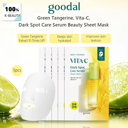 GOODAL Green Tangerine Vita-C Dark Spot Care Serum Beauty Sheet Mask,Repair,Gentle,Moisturizing Texture,K-Beauty,Korean Makeup