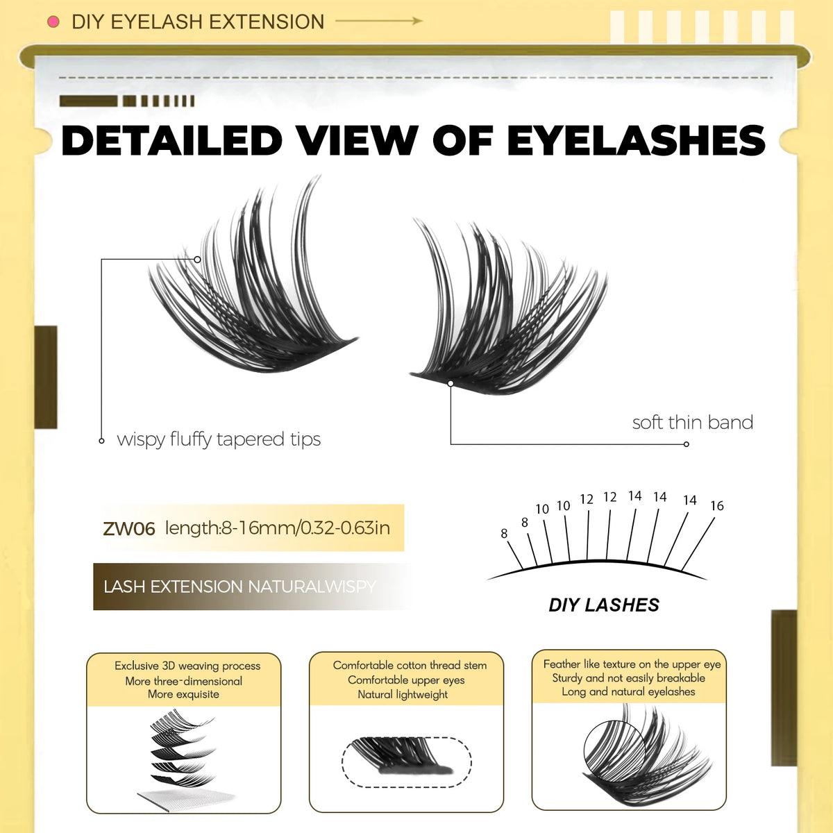 GROINNEYA Lashes Clusters 8-16mm Fluffy Volume Clusters Lashes 80D Faux Mink Eyelashes Cluster Natural Thick False Eyelashes