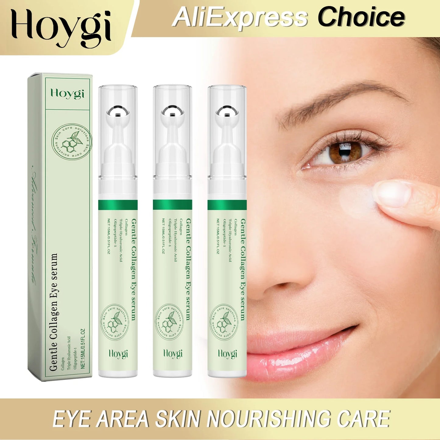 HOYGI Collagen Eye Serum Anti Puffiness Eye Bags Anti Dark Circles Moisturizing Tightening Reduce Fine Lines Skin Care Roller