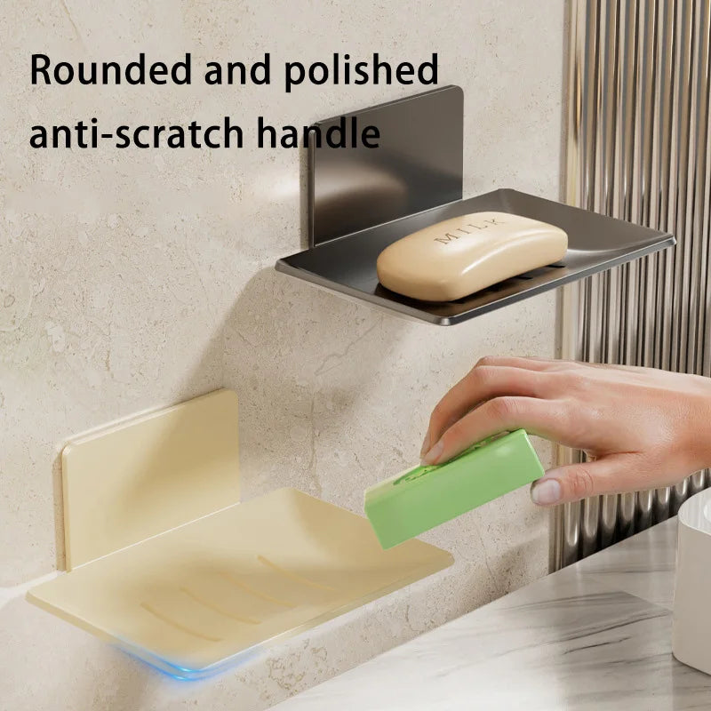 Carbon Steel Wall Mounted Soap Holder No Drilling Bathroom Soap Dish Storage Rack Self-Adhesive Soap Box for Shower Bathroom