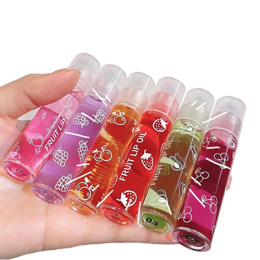 6 Colors Roll-on Fruit Essence Lip Balm Lip Oil Lip Moisturizing Mirror Primer Lip Lipstick Hydrating random Gloss Transparent