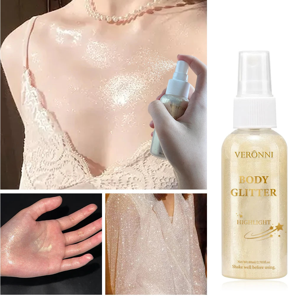 Glow Shimmer Spray,Waterproof Liquid Highlighter Body Luminizer with Glitter Makeup For Face & Body,Long-lasting For Festival