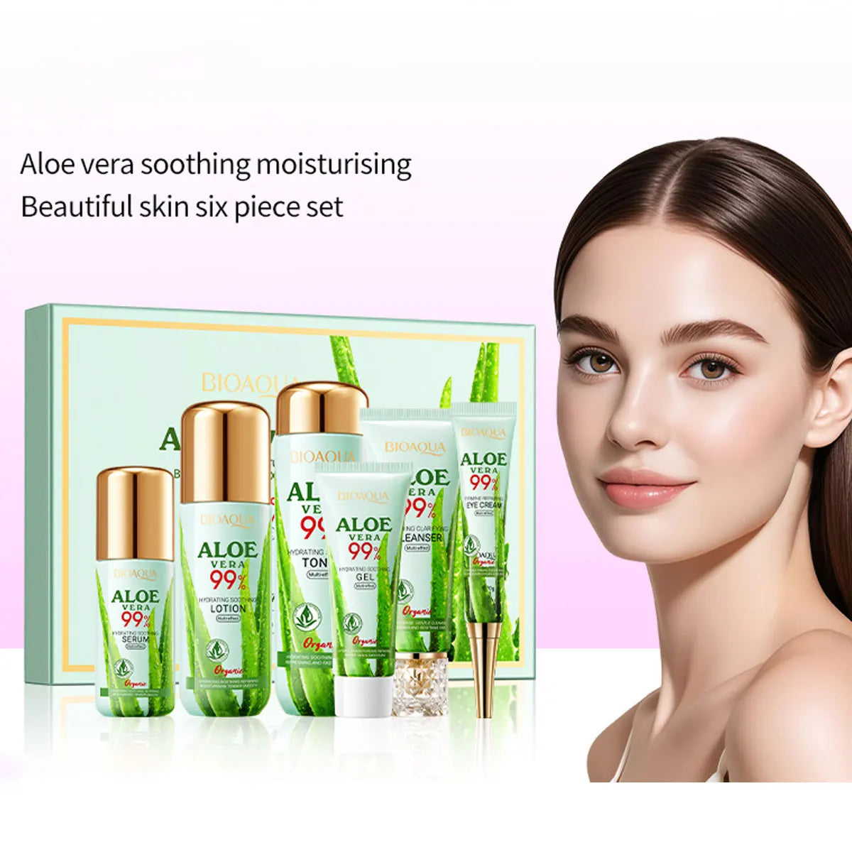 6-Piece Aloe Skin Care Set Aloe Moisturizing Skin Care Face Cream Christmas Gift Box Aloe Cleansing Cream Toner Eye Cream