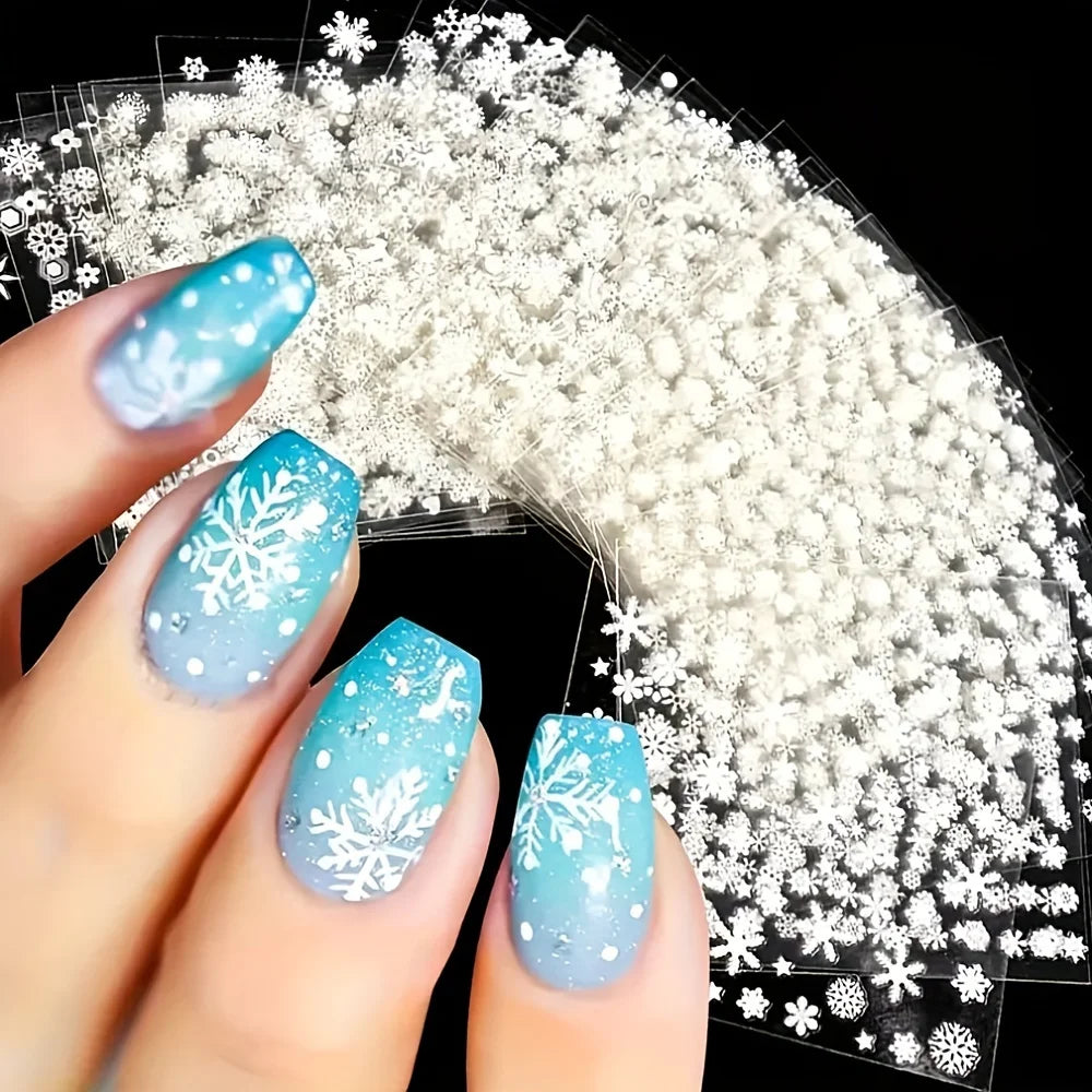 30pcs Sheets Christmas 3D Nail Art Stickers Decals Nail Art Supplies for Women And s - Self-Adhesive Cartoon Snowflake Snowman