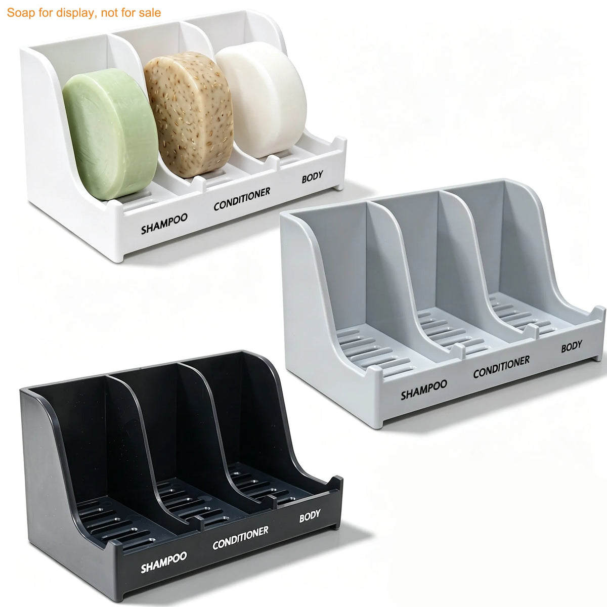 Three-compartment Bathroom Wall-mounted Soap Dish, Self-draining Shower Shampoo Caddy, Holds Shampoo, Conditioner, and Bath Soap