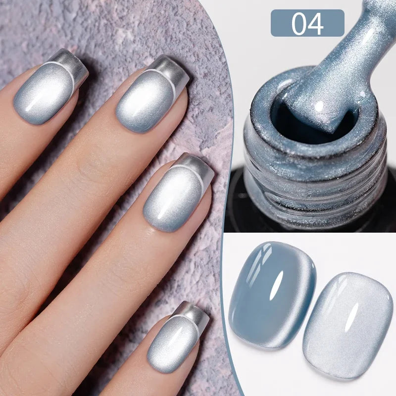 7.5ML Black Cat Eye Magnetic Glitter Gel Nail Polish Ultra-Bright Black Shine Long-Lasting Soak Off UV Nail Art Varnish Manicure