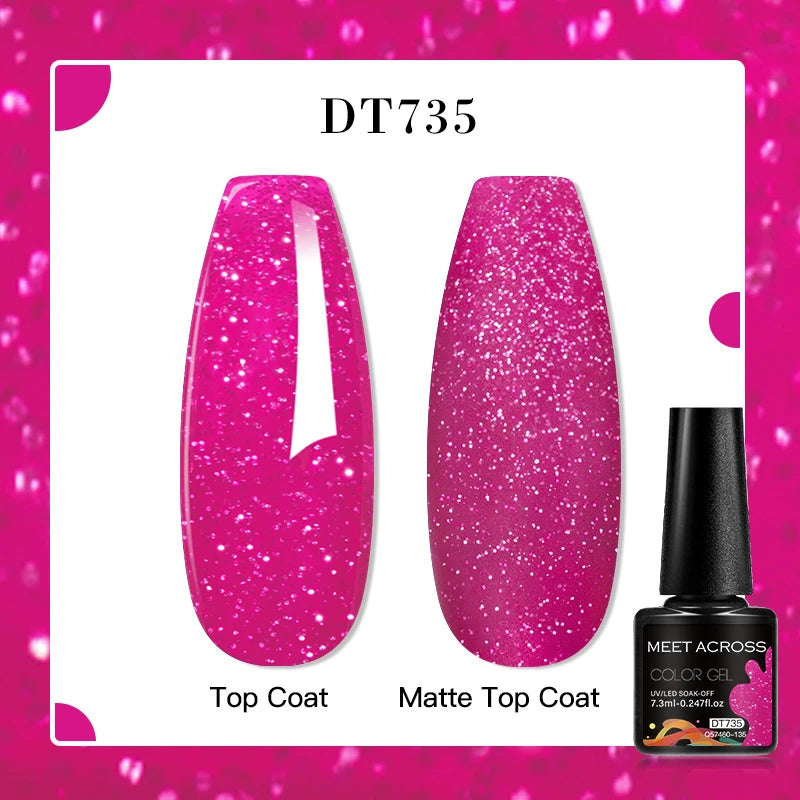 MEET ACROSS 160 Colors 7.3ml Gel Nail Polish Vernis Glitter Sparkly Semi Permanent Soak Off LED UV Gel Varnish Nail Art Manicure