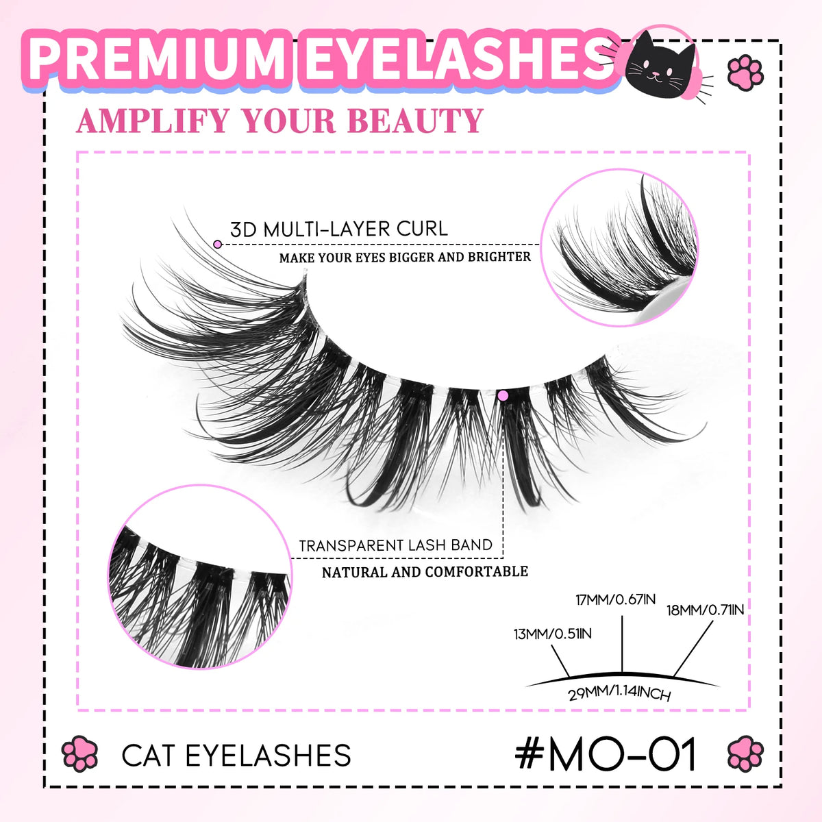 GROINNEYA Manga Eyelashes Natural Spiky Mink Lashes Natural Curl Full Strip Clear Stem Lashes Soft Fake Lashes Extension Makeup