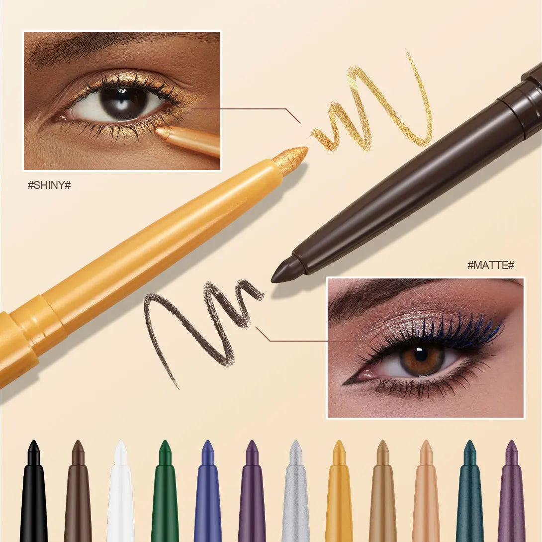 12 Color Matte Glitter Gel Eyeliner Pencil Waterproof Smudge-Proof Smooth Matte White Eyeliner Pen Long-Lasting Eye Liner Makeup