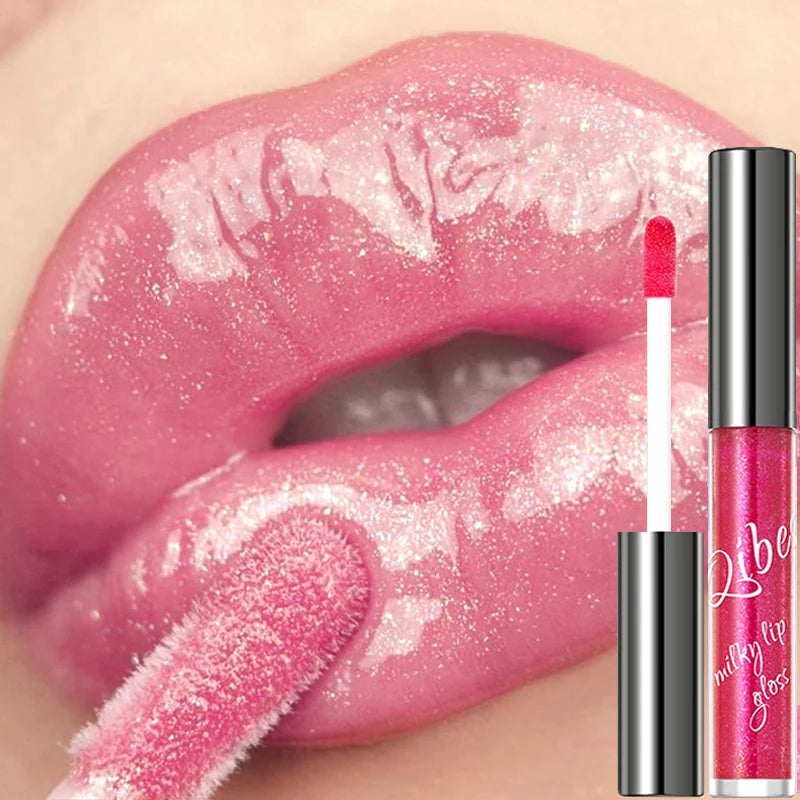 Coral Pink Glitter Lip Glaze LongLasting Moisturizing Shimmer Mirror Lipgloss Waterproof Liquid Lipstick Lip Oil Makeup Lip Tint