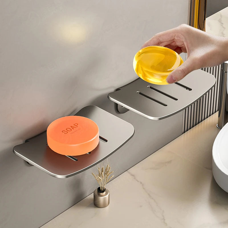 New U-shaped Soap Dish Aluminum Alloy Soap Rack Holder With Drain Bathroom Wall Mounted Soap Dish Soap Box Organizer Accessories