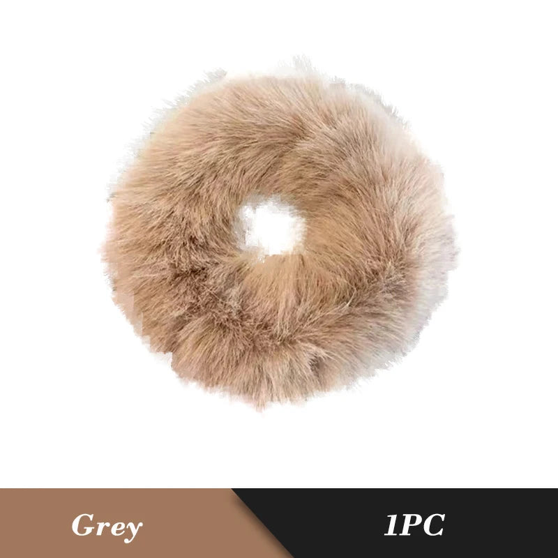 1PC Fluffy Warm Autumn Winter Elastic Hair Band Scrunchies Large Intestine Hair Ring For Women Girls Plush Hair Rope Hairwear