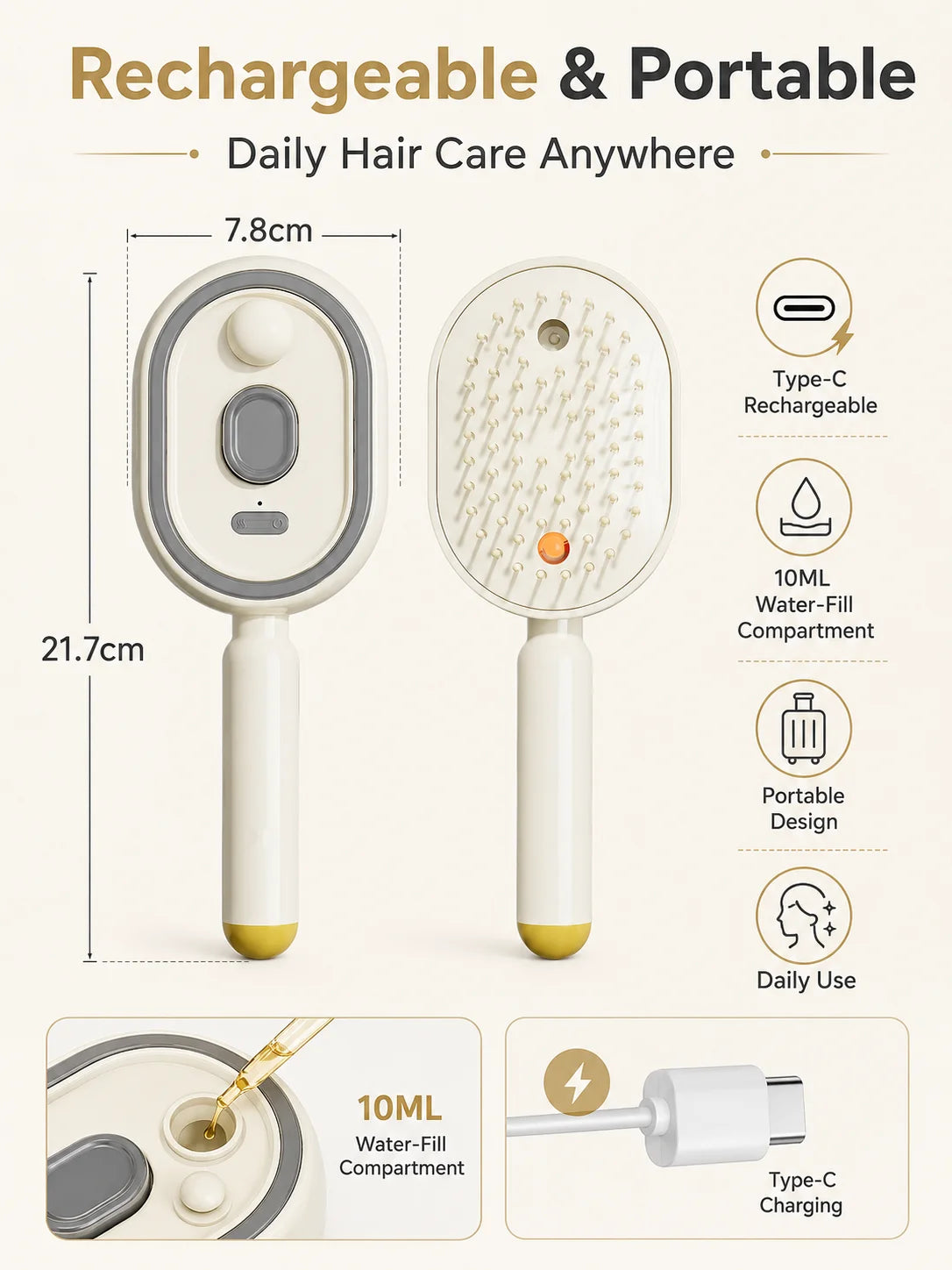 Magic Detangling Hair Brush Anti Frizz Electric Spray Air Cushion Self Cleaning Rechargeable Red Light Hair Detangler for Women