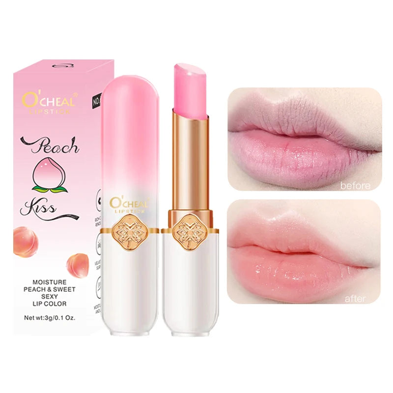 O'CHEAL Color Fruit Lipstick Peach Temperature Changing Lip balm Moisturizing Waterproof Long Lasting Moisturizes Lip Balm