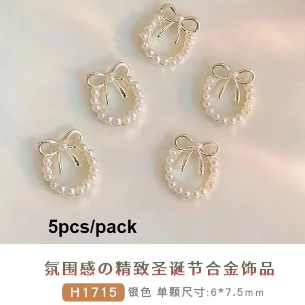 Flat Pearl Wreath Star Bowknot Butterfly Rhinestones Christmas Koi Metal Alloy Jewelry Nail Art Decorations Manicure Accessories