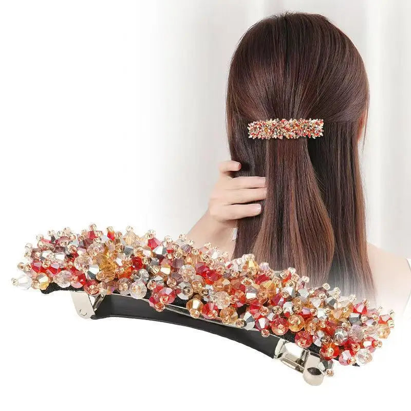 1pc Korean crystal hair clip, spring clip, hair clip at the back of the head, temperament, rhinestone ponytail clip, top clip