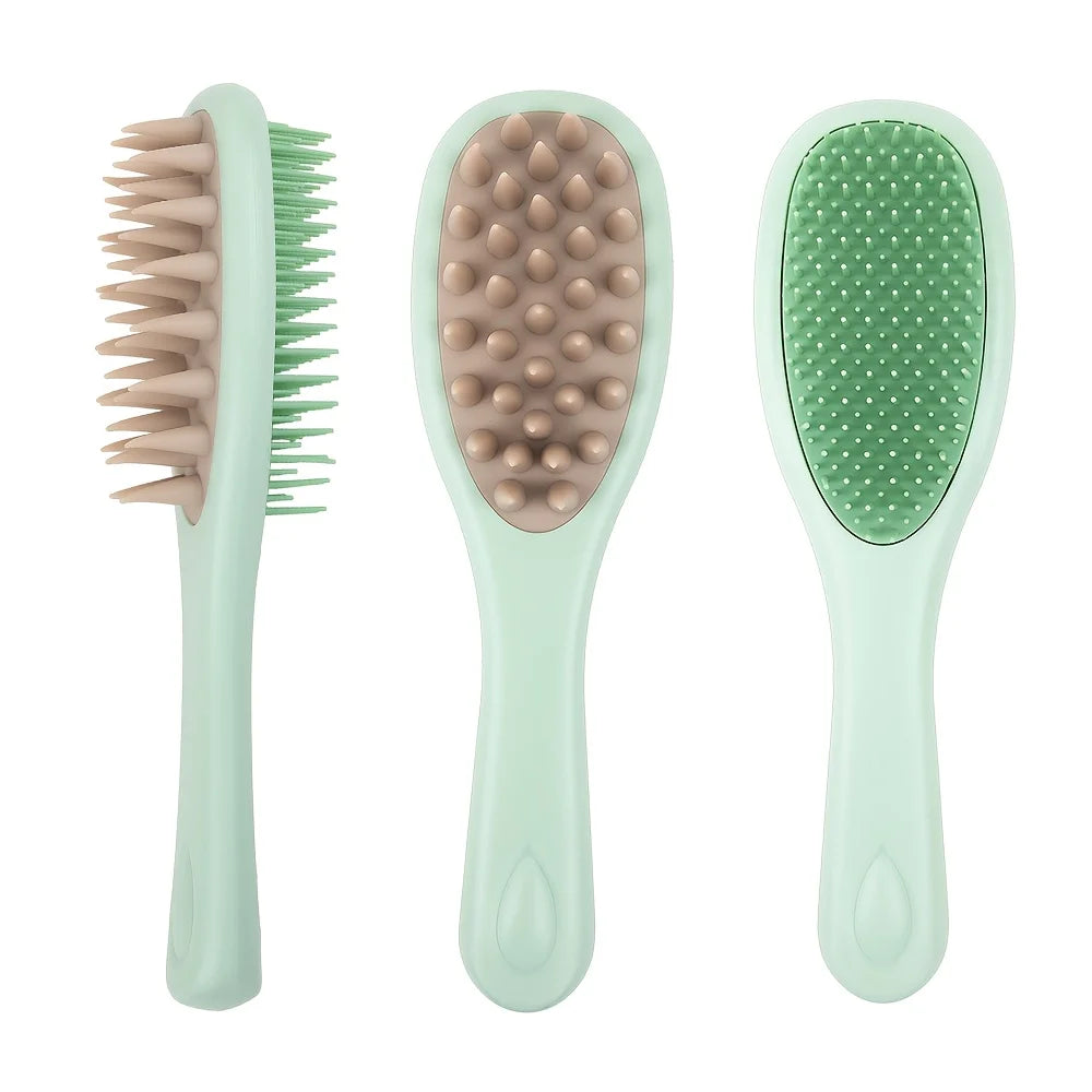 Long Handle Double-Sided Scalp Massager Hair Brush - Dual-Sided Silicone Bristles & Scalp Massager, Wet/Dry Use for Normal Hair
