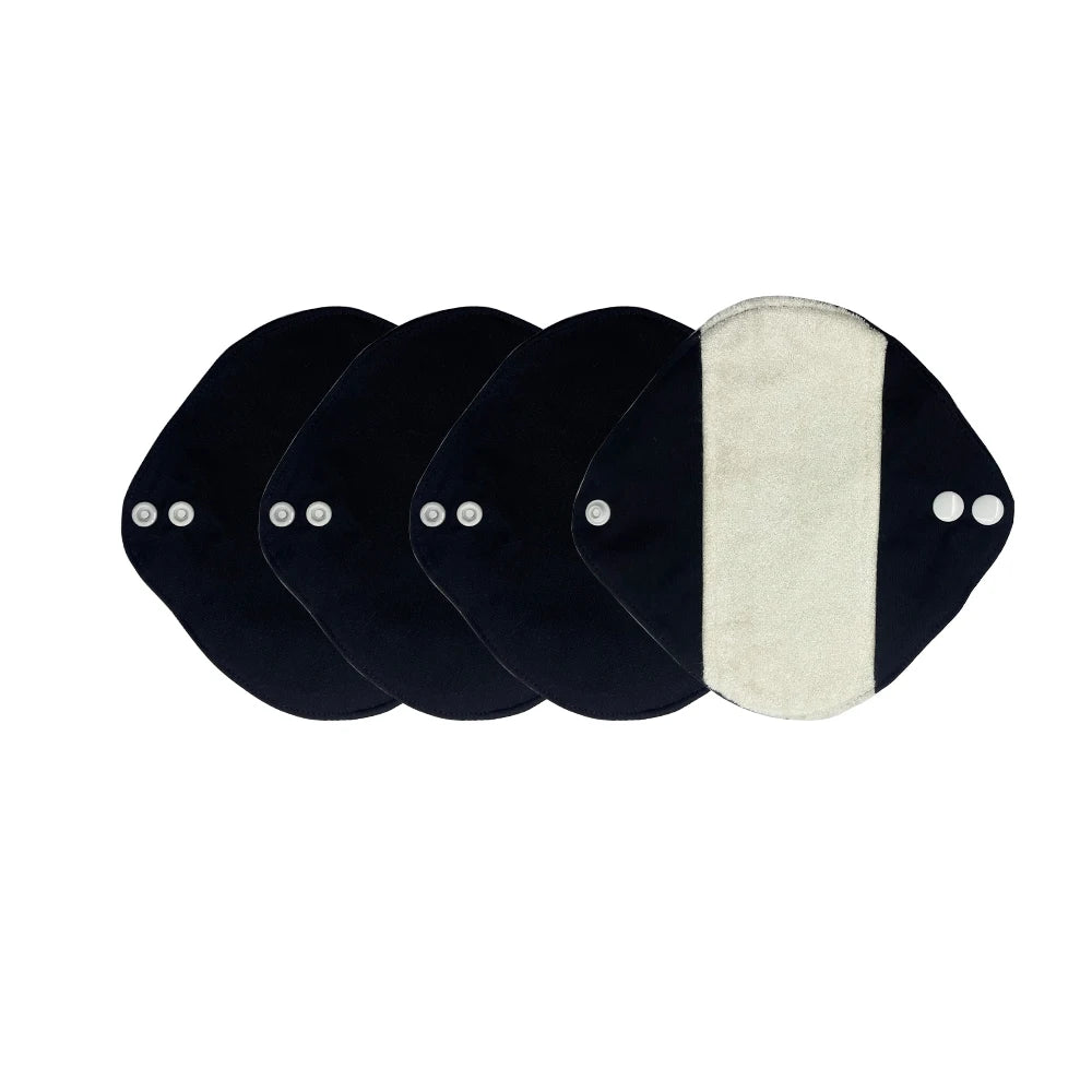 4 Pack Women's Eco-Friendly Bamboo Reusable Sanitary Pads Black Cloth Washable Period Pads Sanitary Napkins