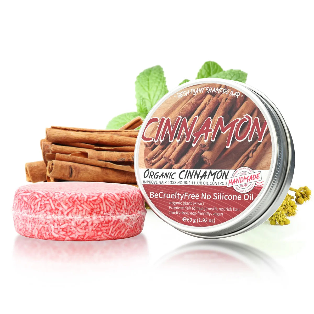 60g Natural Organic Cinnamon Shampoo Soap Bar Plant Essential Oil Hair Care Soap Deep Cleansing and Multi Moisturizing Hair