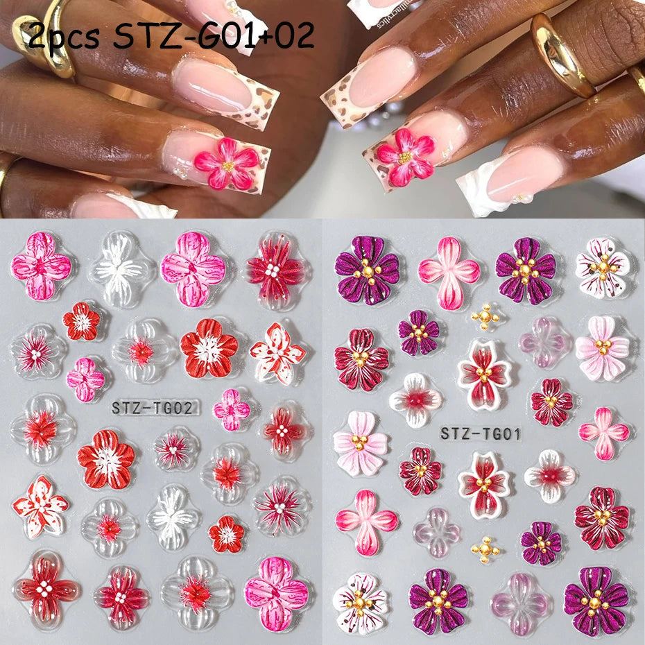 Hipster Pure Purple Pink Flowers Rose Spring Lily Camellia Daisy Jelly Cherry Blossom Magnolia Nail Art Stickers Manicure Decals