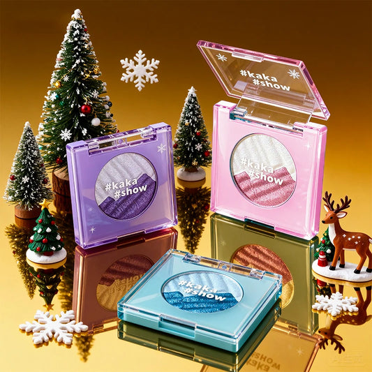 Kakashow Aurora Two-Tone Highlighter Powder, Long-Lasting, Enhances Complexion, Brightens Eye Makeup, Highlighter and Contouring All-In-One Palette, Christmas Gift