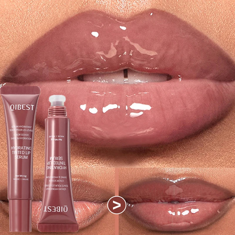Nude Brown Plumping Lip Gloss Moisturising Colored Lip Oil Transparent Fullness Lips Tint Soft Tube Make Up Beauty Lips Care 12g