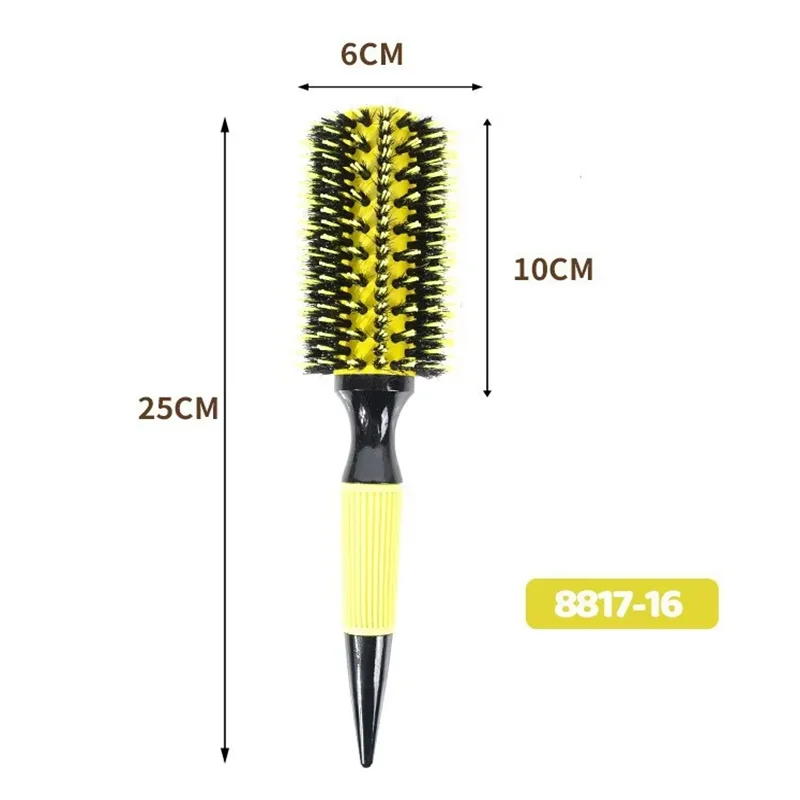 Professional 1PC 6 Sizes Round Wooden Hair Brush Boar Bristle Mix Nylon Salon Women Hair Styling Tools Yellow Brazil Hair Curler